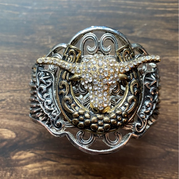 Source Unknown Jewelry - Rhinestone Longhorn Silver Cuff bracelet